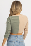 TAUPE + SAGE KNIT COLOR BLOCK TOP