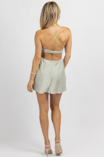TEA GREEN SATIN COWL MINI DRESS
