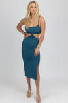 TEAL KNOT FRONT MIDI DRESS