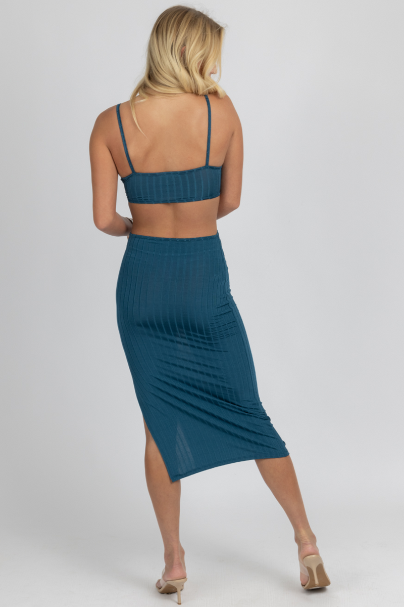 TEAL KNOT FRONT MIDI DRESS