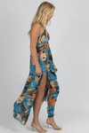 TEAL TROPICAL HIGH SLIT MAXI COVER UP