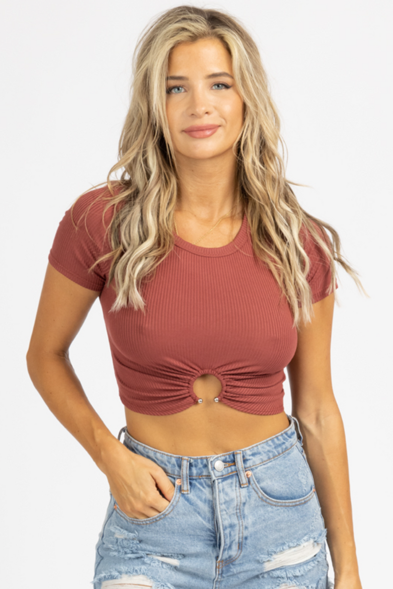 TERRACOTTA O-RING RIBBED CROP TOP *BACK IN STOCK*