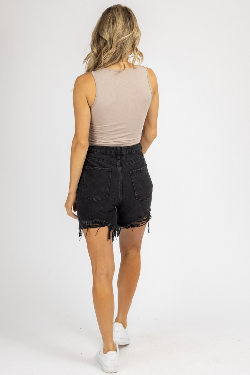 WASHED BLACK MID-THIGH DENIM SHORTS *BACK IN STOCK*