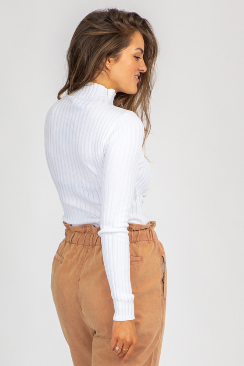 White ribbed turtleneck bodysuit best sale