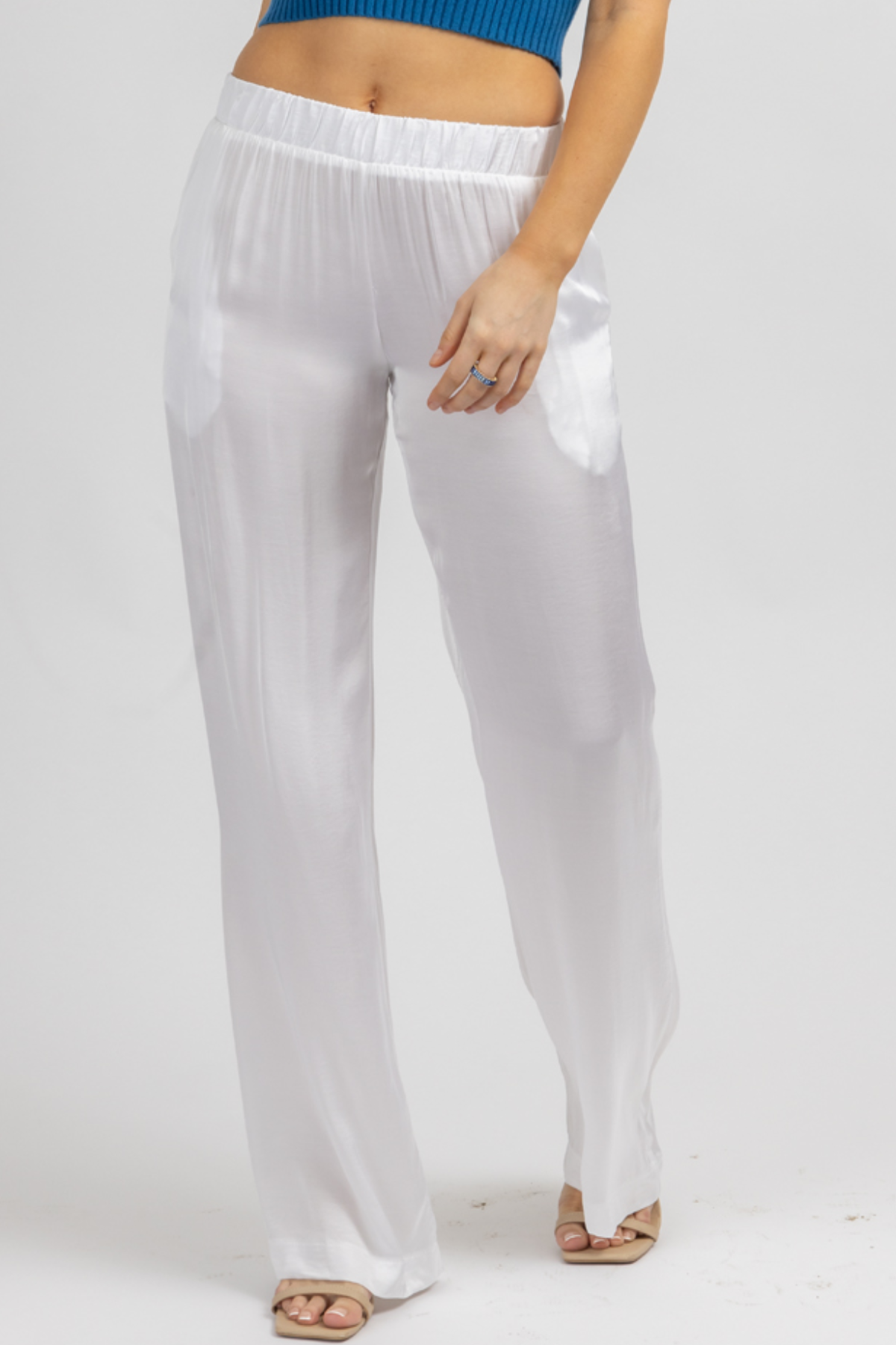 Olivaceous Off White Satin Wide Leg Pant M