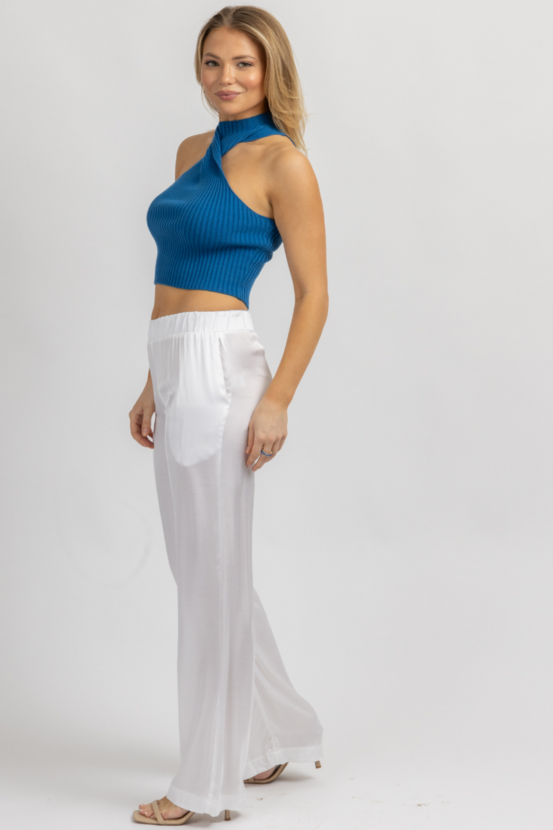Satin Shimmer High Waisted Wide Leg Trousers