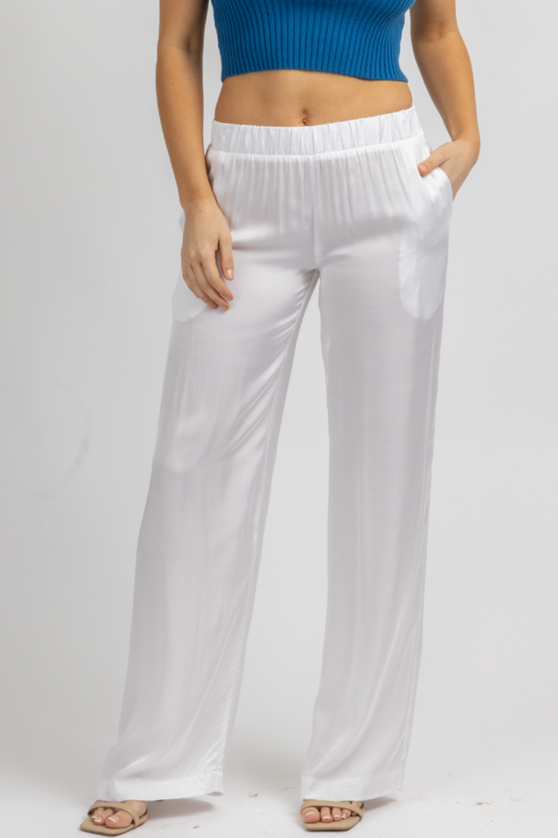 White satin 2025 palazzo pants
