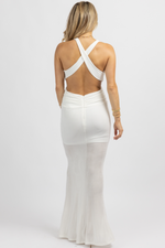 WHITE SLINKY CUTOUT LINED MAXI DRESS