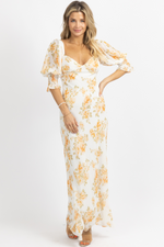 WHITE + PEACH DREAMY FLORAL MAXI DRESS