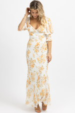 WHITE + PEACH DREAMY FLORAL MAXI DRESS
