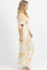 WHITE + PEACH DREAMY FLORAL MAXI DRESS