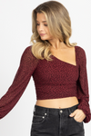 CABERNET DOTTED ASYMMETRIC RUCHED TOP