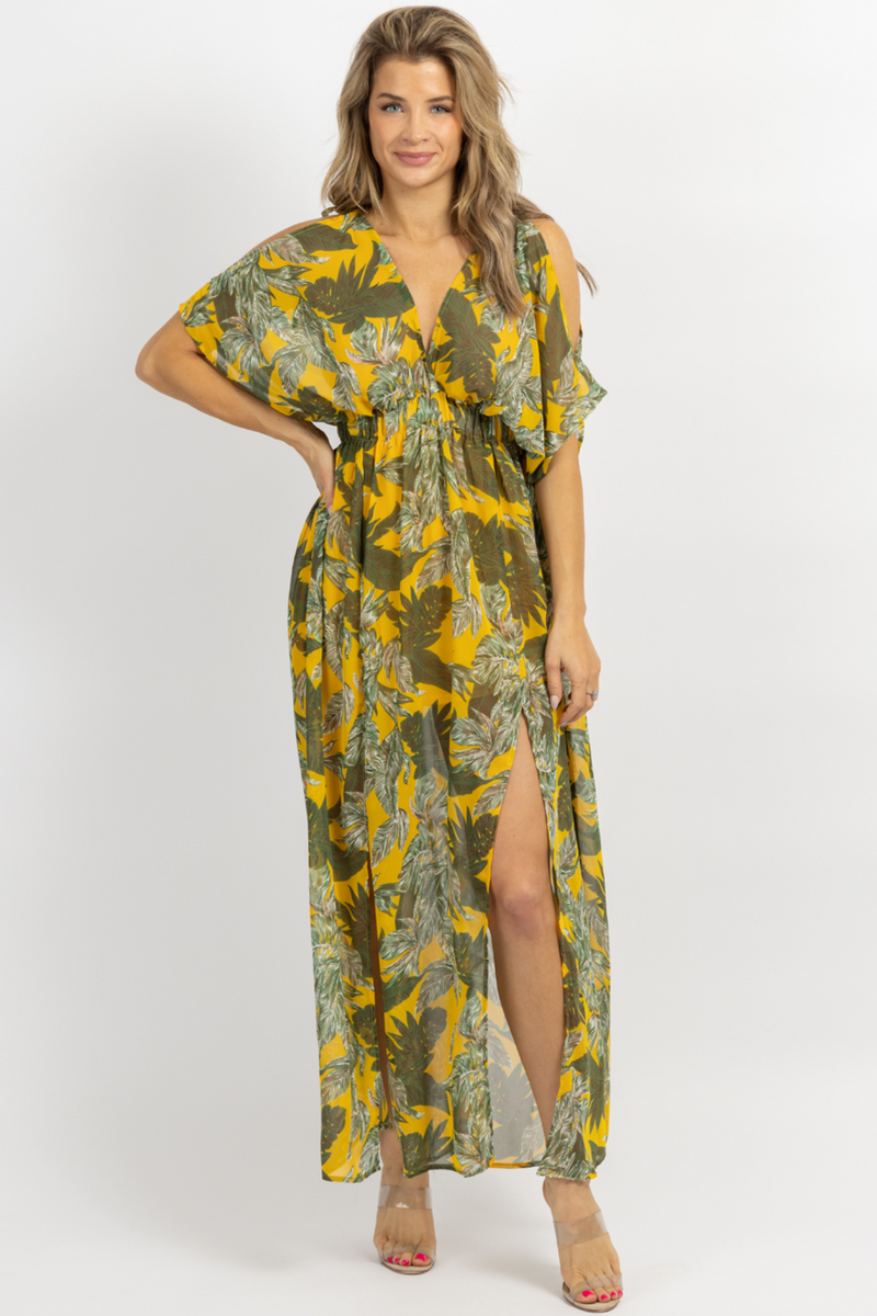 Yellow cold sales shoulder maxi dress