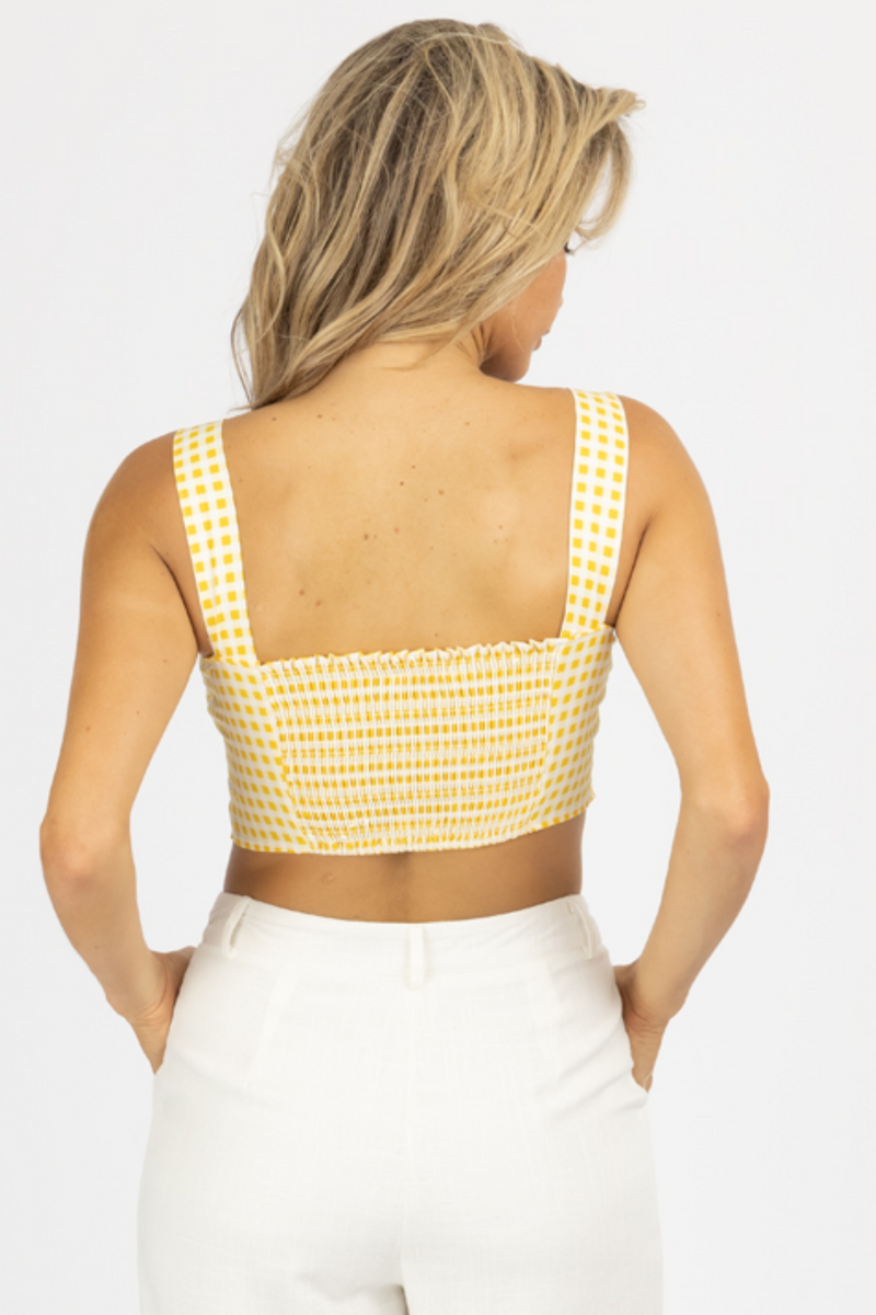 YELLOW PLAID KNOTTED CROP TOP – L'ABEYE