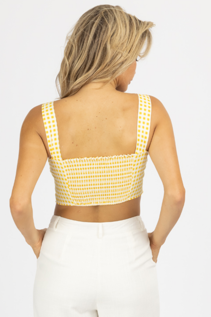 Yellow checkered crop 2024 top