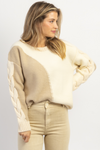 ZOE NEUTRAL COLORBLOCK CABLE SLEEVE SWEATER