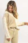 ZOE NEUTRAL COLORBLOCK CABLE SLEEVE SWEATER